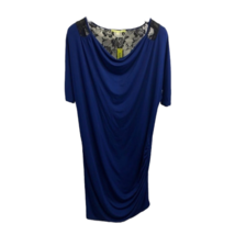Gianni Bini Womens Dress Blue Black Stretch Drape Neck Short Sleeve Lace XS New - £23.84 GBP