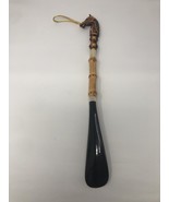 VINTAGE JAPAN Wood HORSE HEAD SHOE HORN EXCELLENT GOLDEN BROWN W/ Plasti... - $40.10