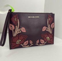 New Michael Kors Wristlet Nouveau Floral Mulberry Leather Embossed Large ZIP B14 - £76.43 GBP