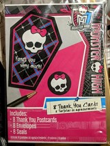 Monster High Dolls Thank You Postcards Envelopes Seals Coffin Shape Pack Of 8 - £9.41 GBP