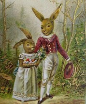 Easter Postcard Humanized Dressed Anthropomorphic Bunnies Rabbits Fantasy Forest - £46.41 GBP