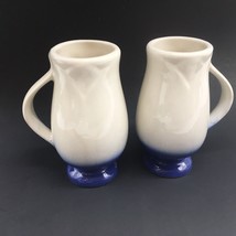 Blue &amp; White Tulip Shaped Mugs Ombré Irish Coffee Egg Nog Coffee Vintage Ceramic - £12.58 GBP