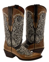 Womens Brown Cowboy Boots Western Dress Floral Embroidered Snip Toe Botas - £86.32 GBP