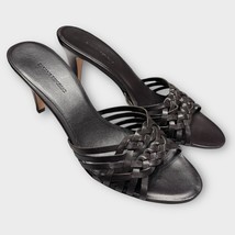 BANANA REPUBLIC braided black leather 3” slip on heels mules size 9 - €29,74 EUR