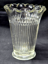 Vintage Jeannette Glass ANNIVERSARY Crystal 7&quot; Ribbed Ruffled Top Flower... - $25.18
