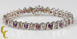 14k White Gold Diamond &amp; Ruby S Link Bracelet Size 7.25&quot; Gift for Her - £2,226.07 GBP