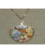 Cloisonné Pendant necklace 17&quot; on delicate gold tone chain Cloisonne enamel - $10.79