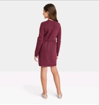 Girls Large 10/12 Burgundy Crochet Sweater Dress image 2