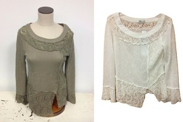 NEW NWT Zba Boutique Designer Boho Paisley Light Army Green Sweater $99 retail - £11.73 GBP