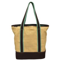 Lands End Straw Cotton Canvas Tote Bag Drawstring Closure Brown Teal Green - $41.99