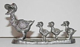 Duck Family Figurine Metal 4in Long Vintage Brass Animal Figure Mother Baby Bird - $24.99