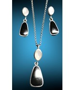 Sterling Silver Onyx And Mother Of Pearl Set Earring And Necklace 18”. 1... - £67.35 GBP