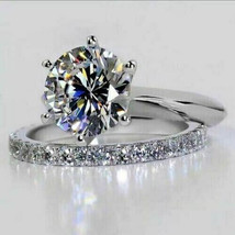 Engagement Ring Set 2.40Ct Round Cut White Moissanite 14K White Gold in Size 6.5 - £260.49 GBP