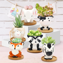 Small Ceramic Succulent Pots - 6 Pack 3&quot; Cartoon Animal Shape Planters Indoor &amp;  - £24.46 GBP