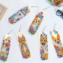 Diamond Painting Completed Dogs and Flowers Bookmark with Tassel - $9.99