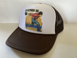 Vintage I&#39;d Rather Be Bowling Hat Funny Trucker Hat snapback Brown Summer Cap - £12.23 GBP