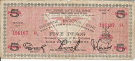 ~ PHILIPPINE NATIONAL BANK 1943 EMERGENCY NOTE ILOILO 5 PESOS  CIR. # 130 - $11.87