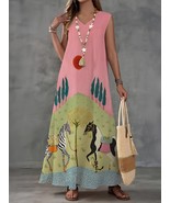 Women&#39;s Vacation Horse Zebra Print V Neck Sleeveless Maxi Dress - $27.99