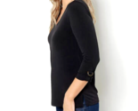 Susan Graver Every Day Liquid Knit Roll-Tab 3/4 Sleeve Top-   BLACK, SMALL - $24.75
