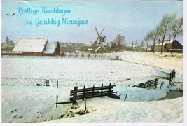 Holland Postcard Prettige Kerstdagen en Gelukkig Nieuwjaar Windmill Farm Snow - £1.77 GBP