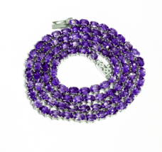 Amethyst Tennis Necklace Oval Amethyst Tennis Chain Necklace 925 Sterling Silver - £190.24 GBP+