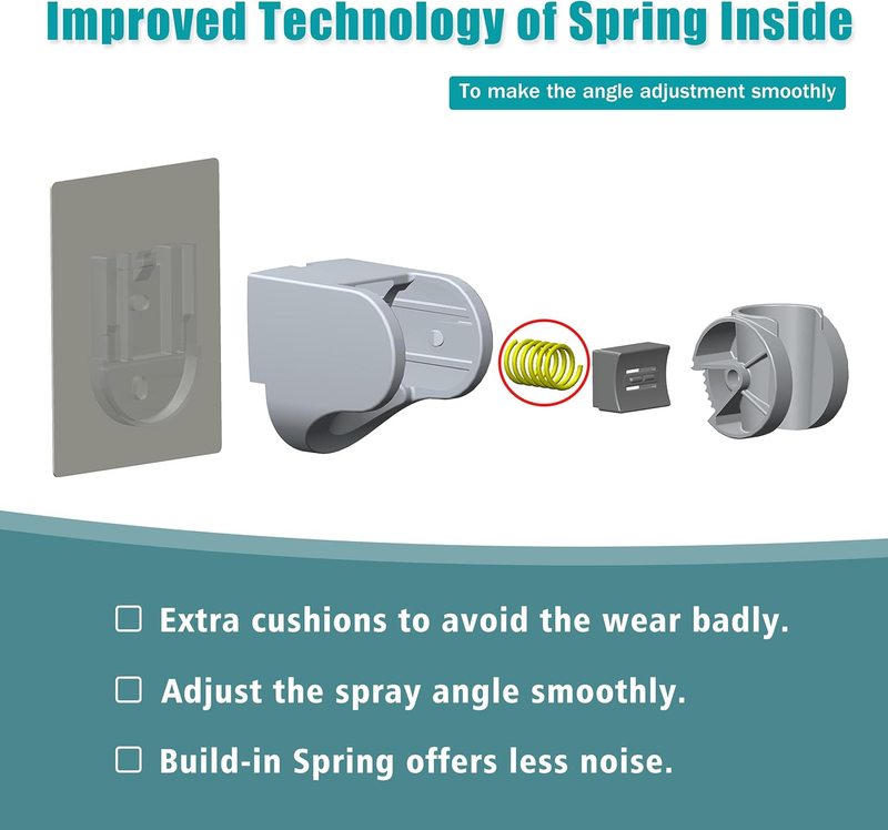 Handheld Shower Head Holder with 2 Hanger Hooks,Strong Adhesive&Waterproof No Dr Item image 8