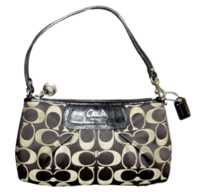 Coach Signature C Black Tan Canvas Leather Trim Wristlet Purse Coach Charms - £15.45 GBP