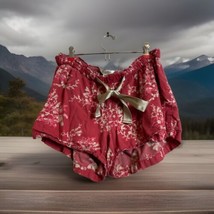 Eddie Bauer Womens Size Large Shorts Burgundy Tan Floral Elastic Waist Cotton - £8.02 GBP