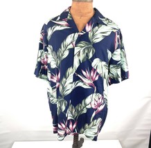 Kalaheo Aloha Hawaiian Shirt Sz L Blue Rayon Camp Palm Birds of Paradise Flowers - £22.61 GBP