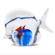 Vintage Paperweight Art Glass Fish With Fishes Inside Blue Red 5&quot; - $13.83