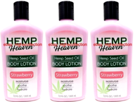 Lot 3x Hemp Heaven Strawberry Hemp Seed Oil Body Lotion Moisturize &amp; Hydrate Usa - £19.77 GBP
