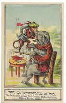 Circa 1900 W.C. Winne dry goods Troy NY trade card elephant &amp; monkey fig... - $19.99