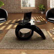 Coffee Table with Oval Glass Top High Gloss Black - £225.25 GBP