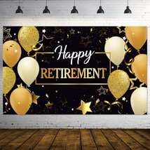 Happy Retirement Party Decorations, Extra Large Fabric Black and Gold Happy Reti - £12.09 GBP