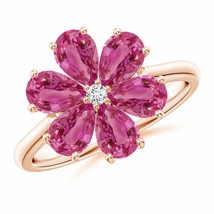 ANGARA Nature Inspired Pink Sapphire &amp; Diamond Flower Ring for Women in 14K Gold - £2,124.41 GBP
