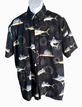 High Seas Trading Co. Men&#39;s Short Sleeve Button Down Marlin Fish Shirt Black Med - £10.06 GBP