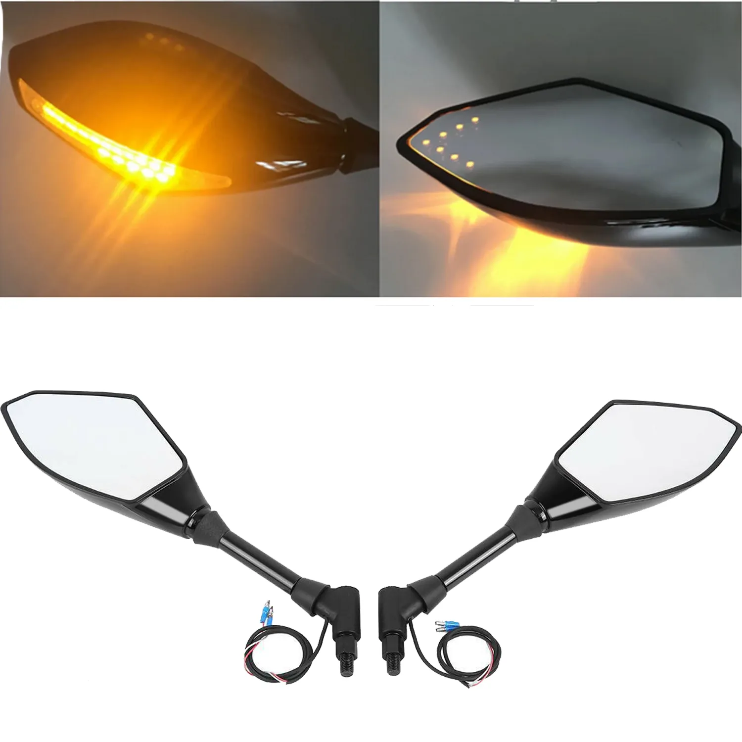 10mm Glossy Black LED Turn Signals Side Rearview Mirrors For Honda Suzuki - £31.35 GBP