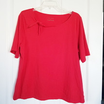 Talbots Red Tie Neck T-Shirt Size XL 100% Pima Cotton Short Sleeves Soft - £11.56 GBP
