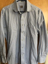 Peter Millar Men’s 16.5 Blue Striped Long Sleeve Button Down Shirt - $24.25