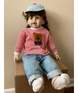 Porcelain Doll 22&quot; Americana Girl in Jeans and Hat with American Flag - £55.30 GBP