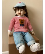 Porcelain Doll 22&quot; Americana Girl in Jeans and Hat with American Flag - £37.56 GBP