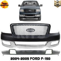 Front Bumper Face Bar Chrome &amp; Grille Assembly Kit For 2004-2005 Ford F-150 - £566.61 GBP