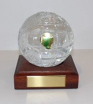 EXQUISITE VINTAGE WATERFORD CRYSTAL WORLD GLOBE WITH ENGRAVEABLE WOOD BASE - $87.11