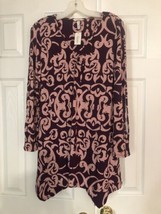 Soma 3/4 Sleeve Bordeaux Scroll Print Soft Jersey Cold Shoulder Tunic Wo... - $27.71