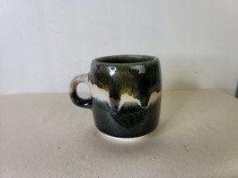 Vintage Studio Pottery Mug Drip Glaze 3 Inches Glazed Black Inside  A - $14.85