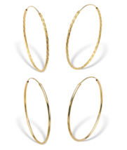 Twisted Polished 2 Pair Set Eternity Hoop Gp Earrings 18K Gold Sterling Silver - £95.91 GBP