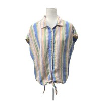 Talbots Linen Tie-Hem Button-Front Top Blue Iris Multi Color Blue Green ... - $22.99