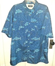 2X Blue Fish Themed Tropical Hawaiian Button Up Shirt Chaps  - £13.27 GBP