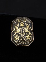 Vintage Toledo Damascene Gold Inlay Black Floral &amp; Two Birds Pin Brooch Jewelry - £13.85 GBP