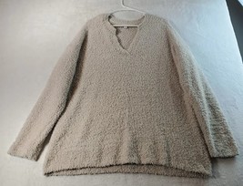 Pure Jill Sweater Womens Size Large Cream Fluffy Polyester Long Sleeve V Neck - £10.85 GBP